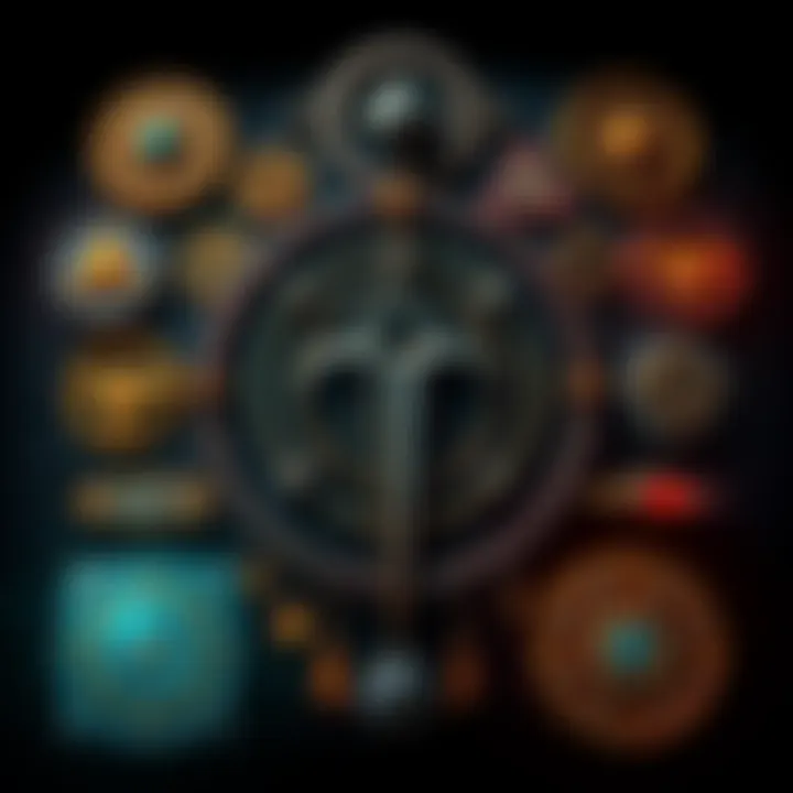 Symbols of Esotericism A collection of ancient symbols representing esotericism, including mystical icons and geometric shapes, set against a dark background.