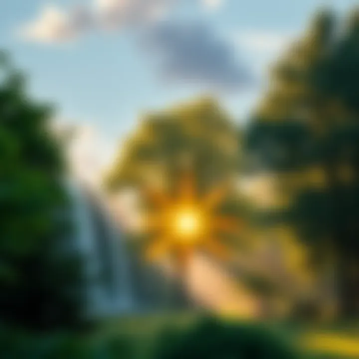 A Syncretic Psalm Theme A serene scene depicting nature with light streaming through trees, symbolizing spiritual guidance and abundance.