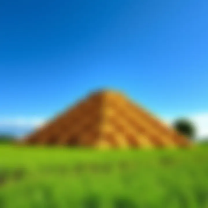 Taco Pyramid in a Field A large pyramid made of tacos towers over a grassy field under a blue sky, creating a surreal scene.