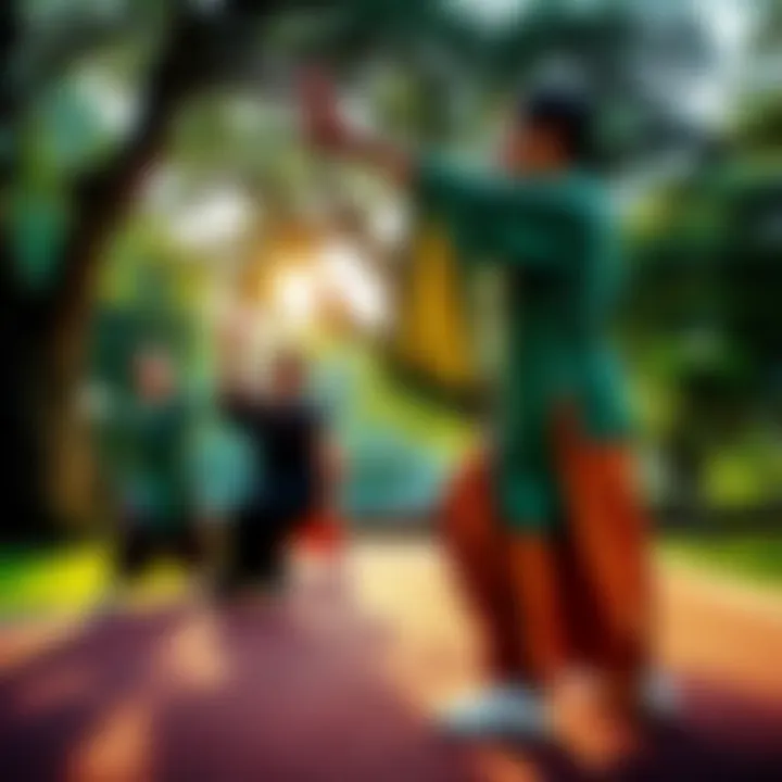 Locals performing Chen style Tai Chi in a serene park setting, surrounded by trees and nature.