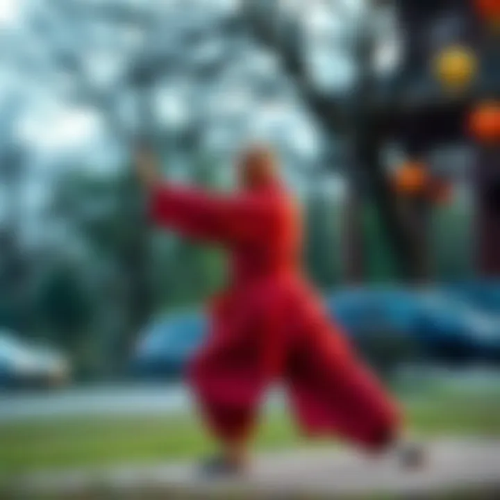 A person practicing Tai Chi, showcasing the Thirteen Powers in a serene outdoor setting.