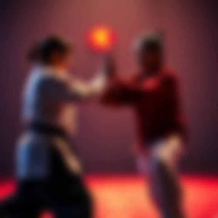 A pair of practitioners engaging in push hands, demonstrating cooperation and balance in Taiji techniques