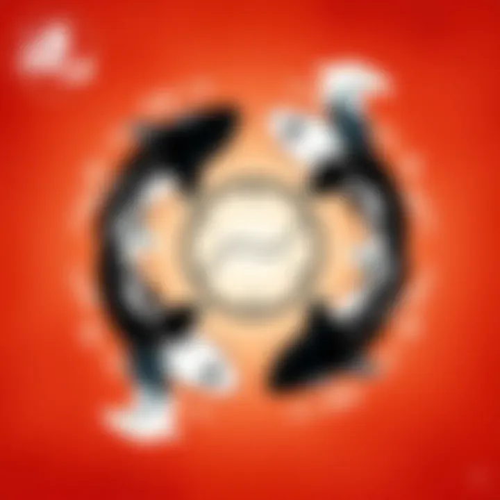 Illustration showing the Taijitu symbol with black and white koi fish, reflecting the arrangement of early heaven bagua trigrams in a circular form.