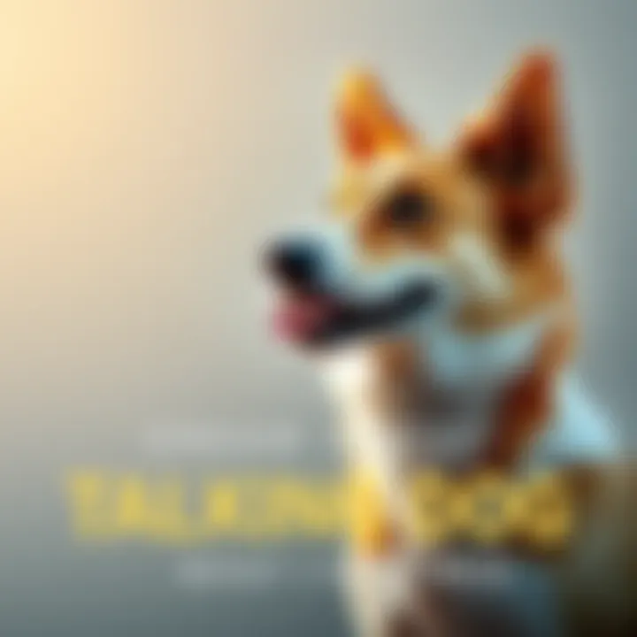 A dog talking to its owner A friendly dog speaking with its owner, showing a wagging tail and an expressive face.