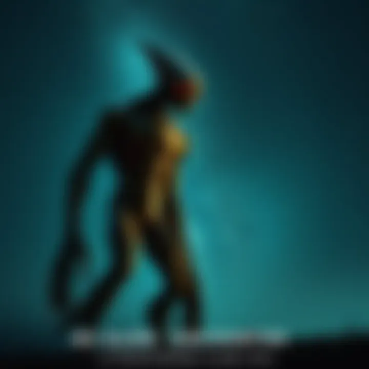A tall, muscular alien stands under a starry sky, evoking fear and confusion in a young person nearby.