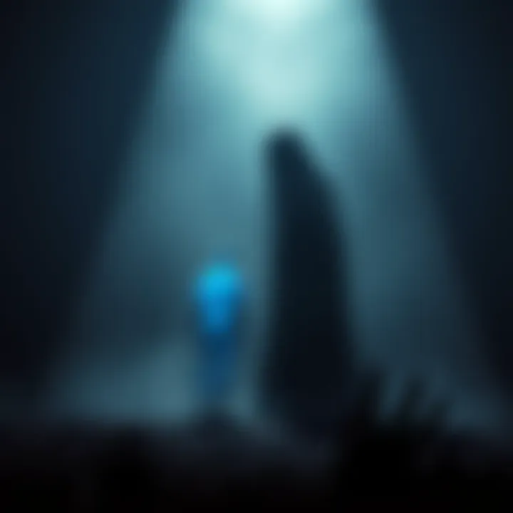A tall blue figure stands next to a dark shadowy form in a Brazilian setting, captured in a recent video.