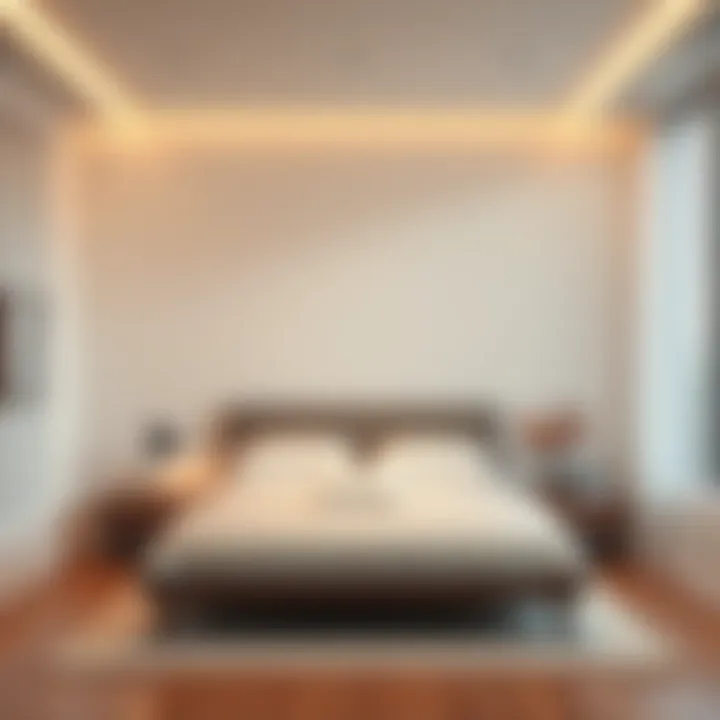 A tall bed in a serene bedroom setting, with soft lighting and calming decor, illustrating the impact of bed height on sleep quality and feng shui.