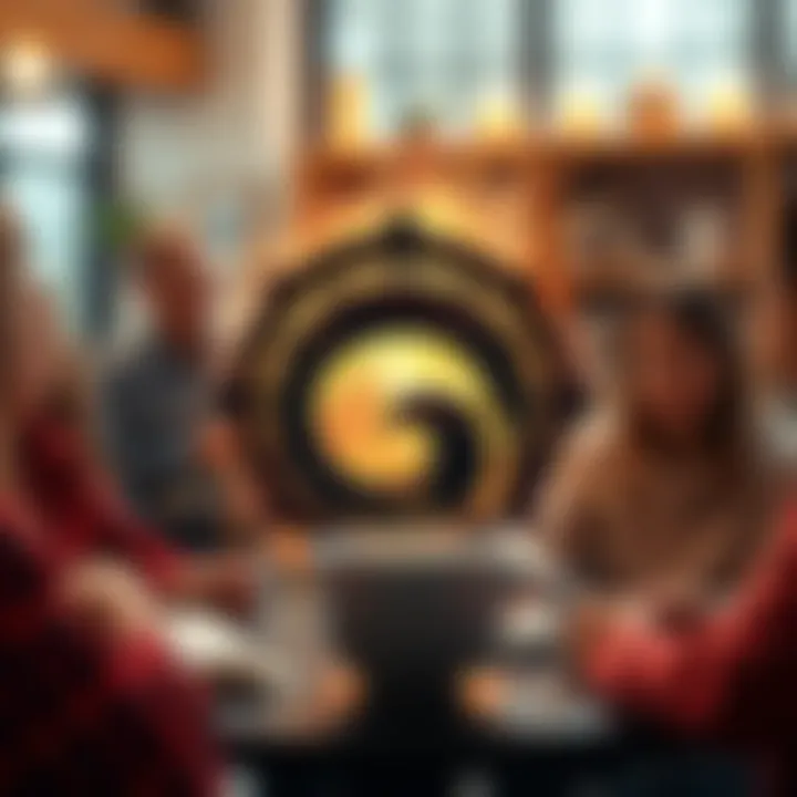 A Tao symbol surrounded by elements representing recovery, like a coffee cup and a supportive group setting, showing connection and purpose.