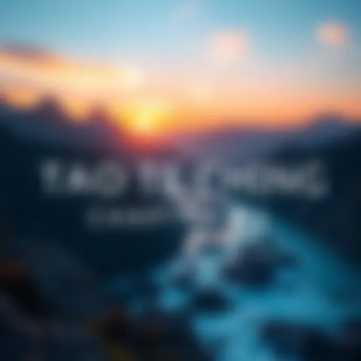 A serene landscape with mountains and flowing water, symbolizing the concepts of Tao and harmony in nature.