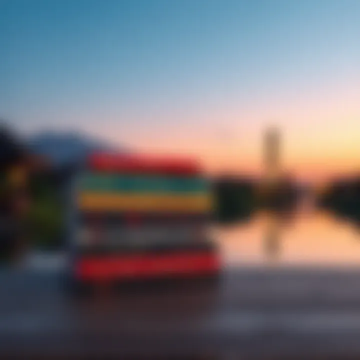 A stack of books on Taoism with a peaceful background