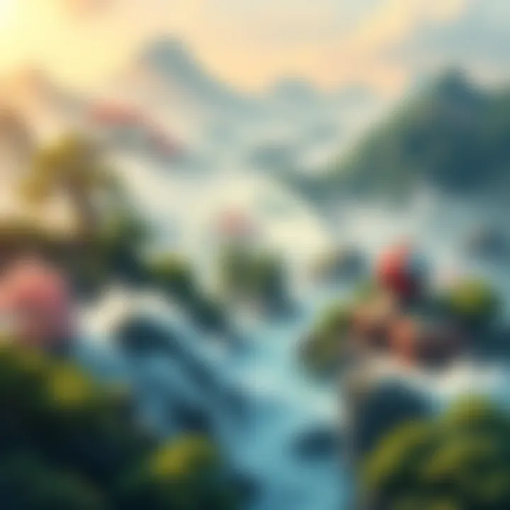 A serene illustration showing Taoist symbols representing immortality and the flow of life, featuring yin-yang, nature, and natural elements like water and mountains.