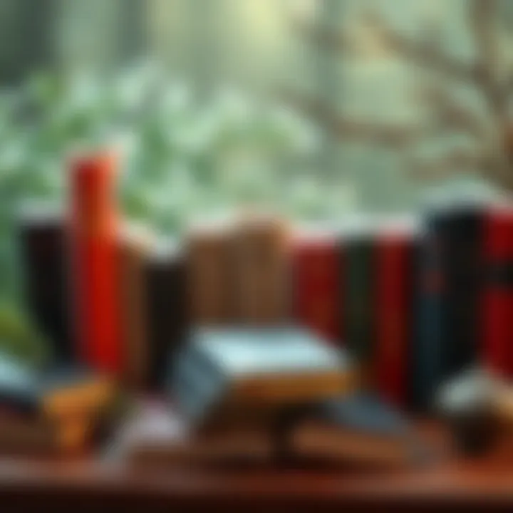 A collection of books on Taoism, focusing on qi generation and meditation practices, displayed with calming natural elements.