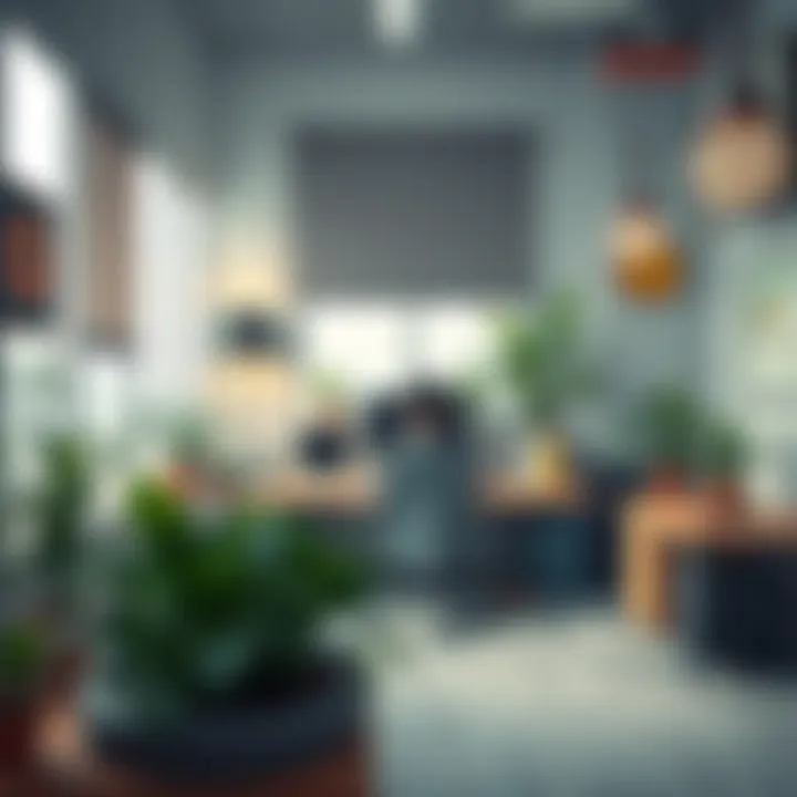 A serene office scene with a person meditating at their desk surrounded by plants, promoting calmness amidst workplace uncertainty.