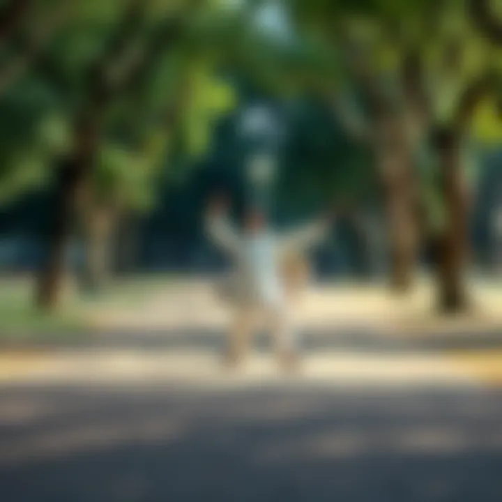 A person performing Tai Chi in a serene park setting, surrounded by trees and nature, illustrating the practice of Taoism.