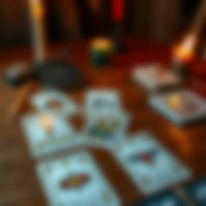Tarot Cards on a Table A set of Tarot cards laid out on a wooden table with a candle and a notebook nearby, reflecting a personal approach to Tarot reading.