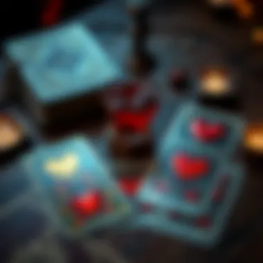 Tarot cards displayed on a table, featuring heart symbols, representing love readings