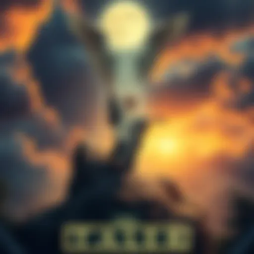 An artistic representation of the Tarot Judgement card, showing a figure rising from a grave with angelic presence above, symbolizing renewal and rebirth.
