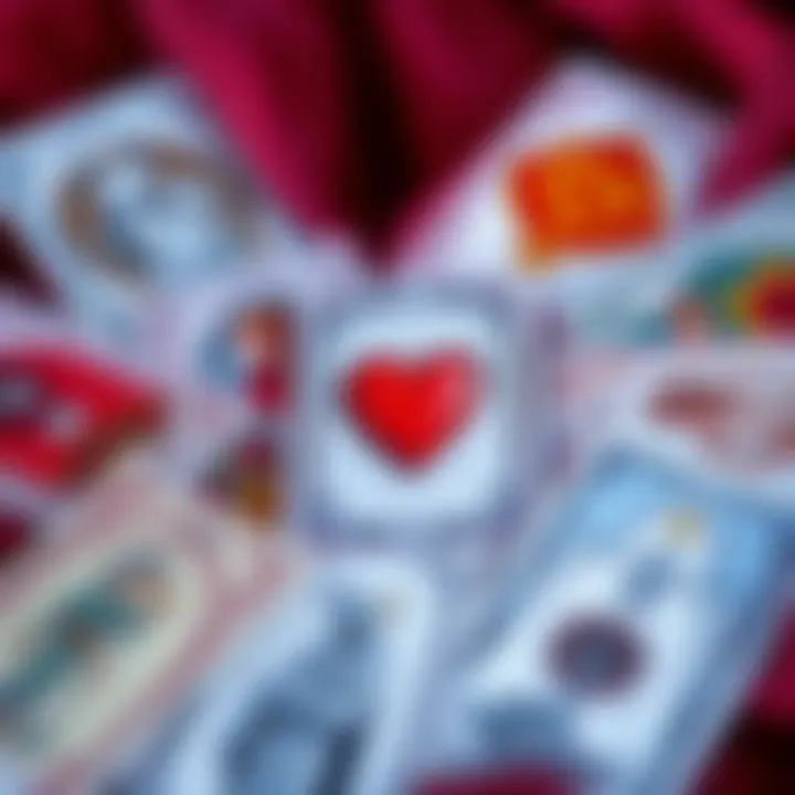 A set of tarot cards spread out with a heart symbol, representing love readings and insights about relationships