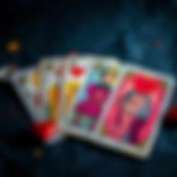 Tarot Cards and Love Symbols A set of tarot cards featuring love symbols, including hearts and couples, showing guidance for relationships.