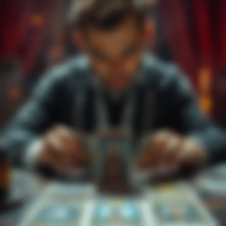 Tarot Cards and Love Triangle A person looks at tarot cards on a table, indicating emotions related to love and betrayal involving two others.