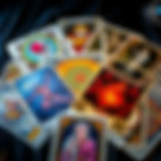 A spread of Tarot cards featuring numerology symbols, representing love, career, and personal growth insights.