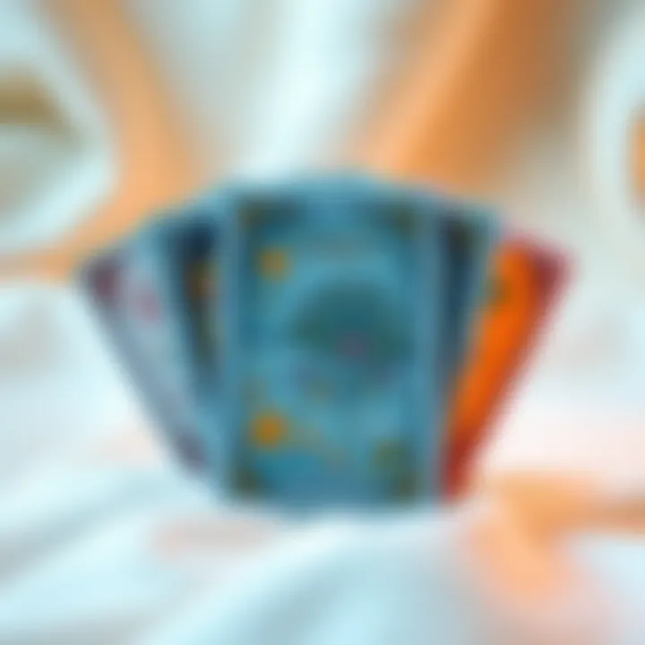 Limited edition Tarot One deck featuring colorful cards with traditional symbols and imaginative designs, set against a soft background.