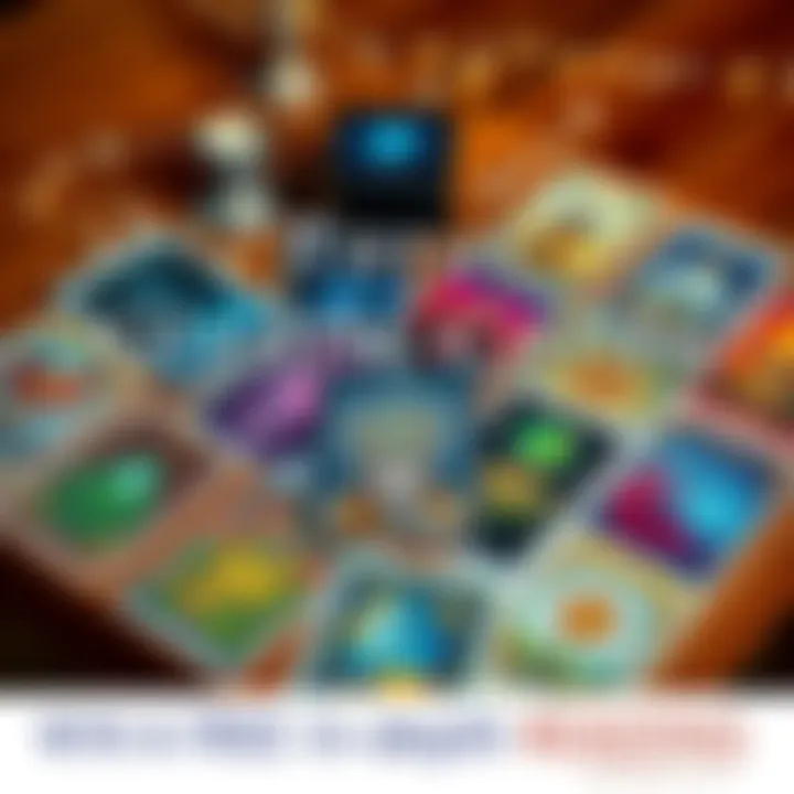 Tarot and Oracle Cards Spread A vibrant spread of tarot and oracle cards on a wooden table, inviting people to share their personal growth stories.