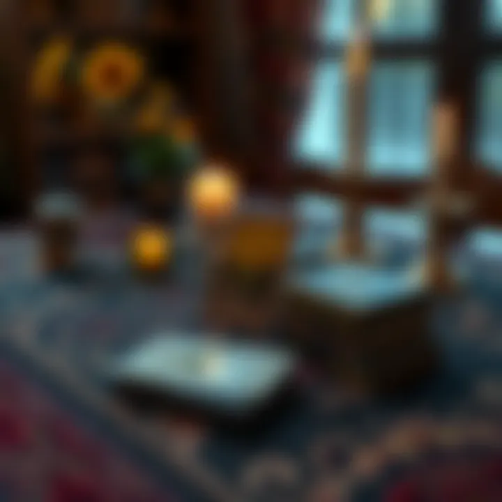 A tarot reader's table featuring a single tarot card and candles, inviting people to seek guidance through one-card readings.