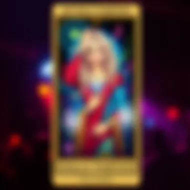 A tarot card featuring a colorful illustration of a woman symbolizing guidance with a background of musical notes, celebrating Dolly Parton.