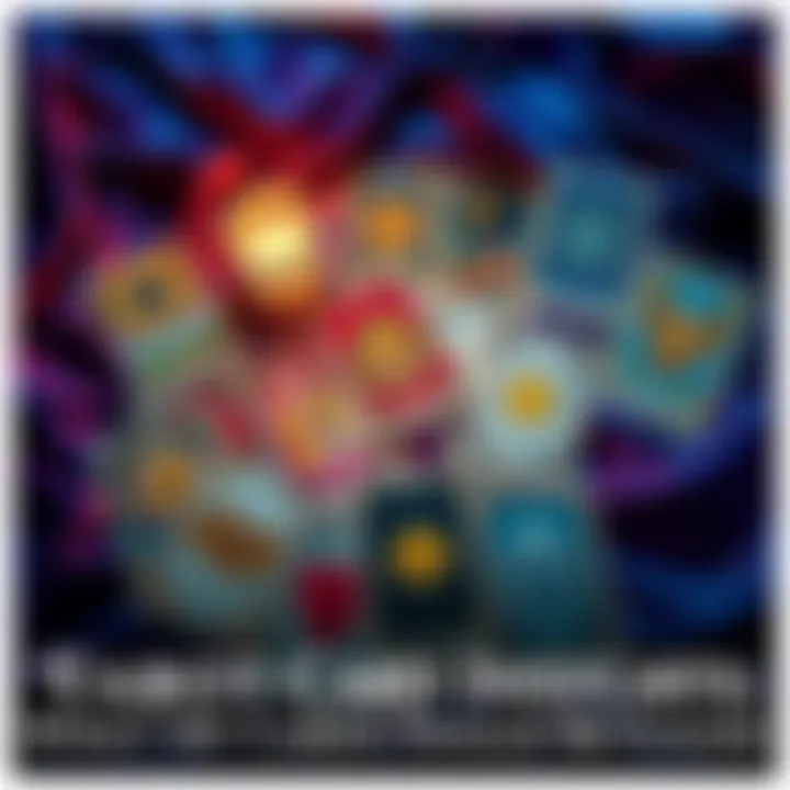 An array of tarot cards laid out on a mystical cloth, revealing symbols of clarity and guidance for future paths.