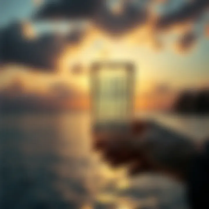 Tarot Card Interpretation A person holding the 6 of Swords tarot card, reflecting on grief and loss, with a calm sea in the background symbolizing peace.