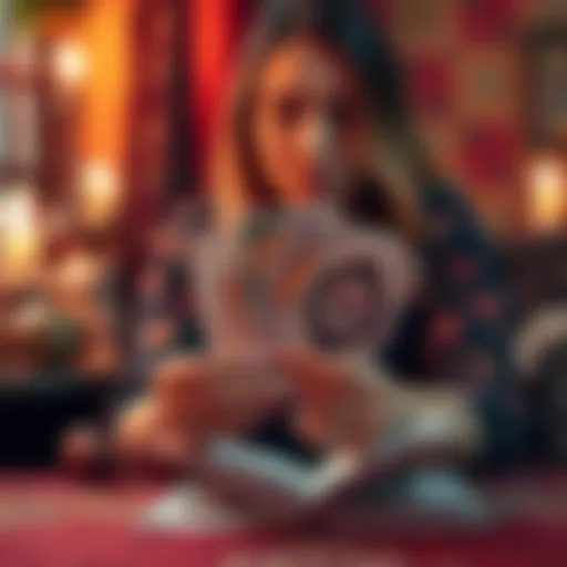 A person holding tarot cards in a cozy setting, ready for a reading.