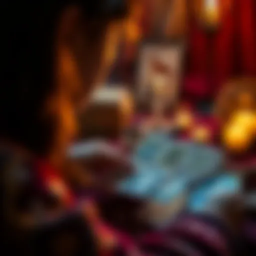 A person focusing on tarot cards while practicing psychic skills