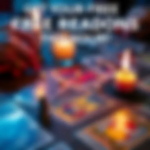 A close-up of tarot cards spread out on a table with a glowing candle beside them, inviting people to seek guidance.