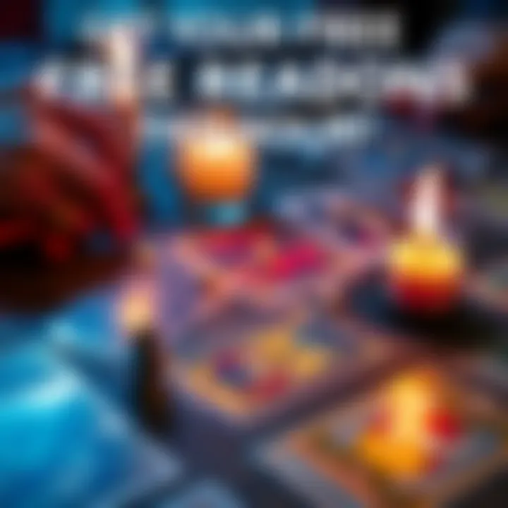 A close-up of tarot cards spread out on a table with a glowing candle beside them, inviting people to seek guidance.