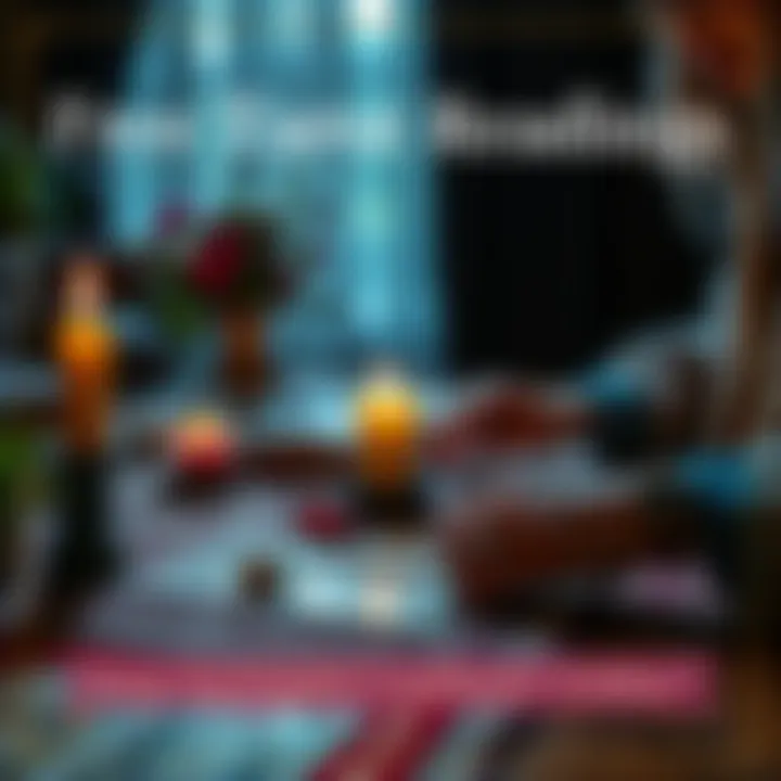A tarot reader laying out cards with a candle and crystals on the table for a reading session