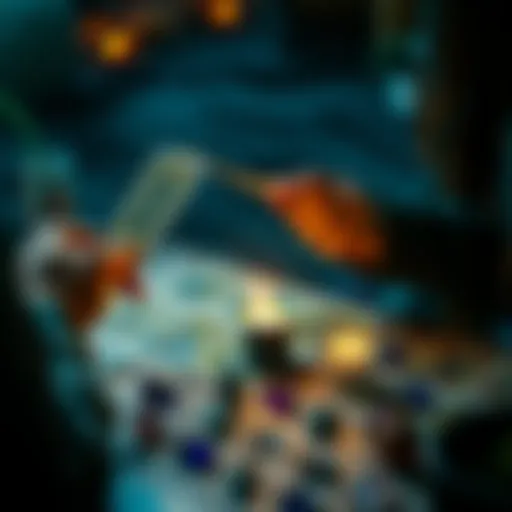 A person shuffling tarot cards with a candle and crystals on the table