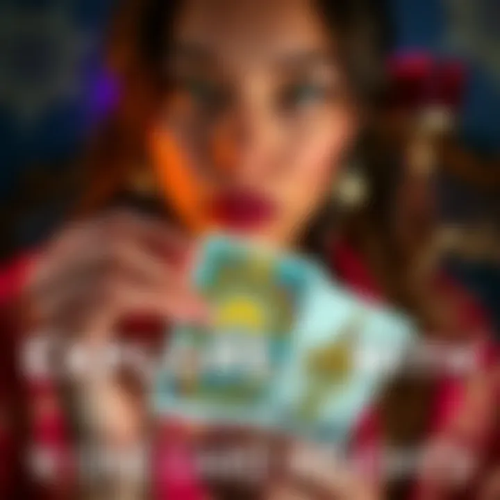 A person holding a tarot card with a focused expression, contemplating their question about the future.