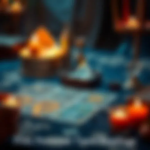 A table with tarot cards laid out, candles, and a crystal for a personal reading session.
