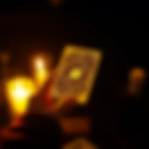Tarot Card Reading A person holding a tarot card with glowing symbols around it, representing a tarot reading session.