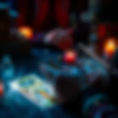 A person selecting tarot cards for a three card reading with a mystical ambiance