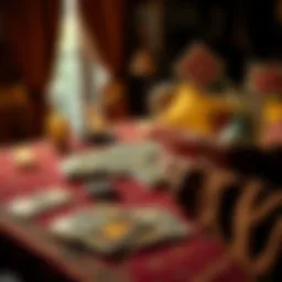 A beginner tarot reader spreads tarot cards on a table with a cozy setting, inviting people for free readings.