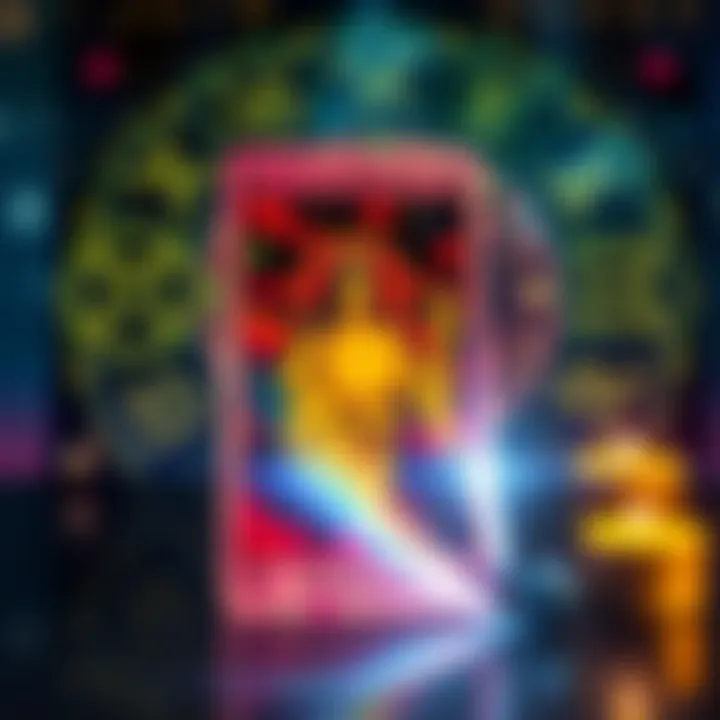 A colorful tarot card displayed with zodiac symbols in the background for personalized weekly advice.