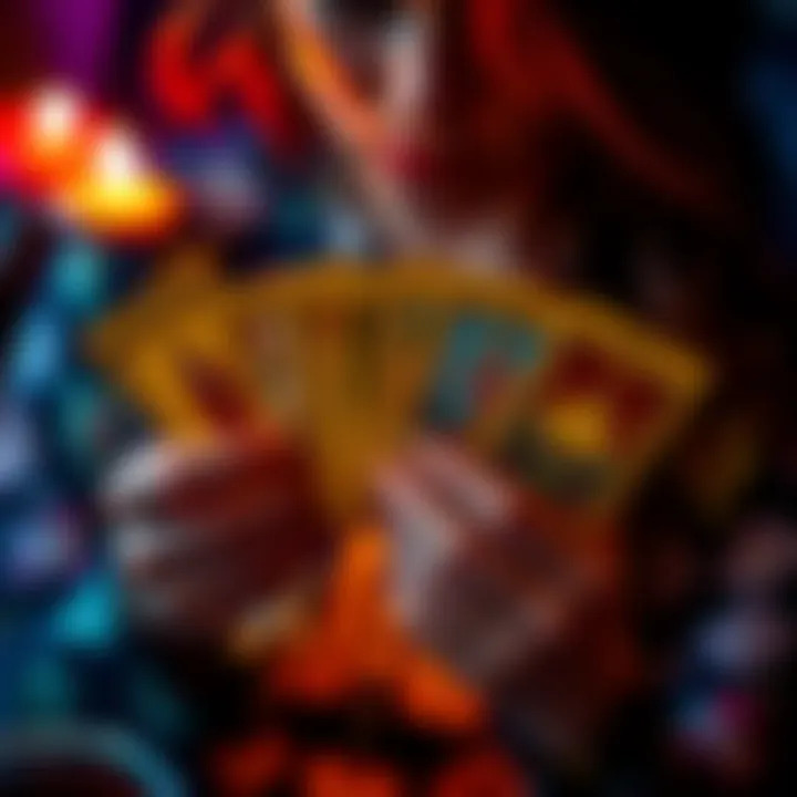 A person holding tarot cards with a focus on love and relationships, examining traits of a boyfriend.