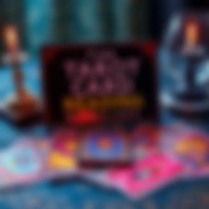 A colorful tarot card spread on a table with a sign offering free tarot readings for movie lovers.