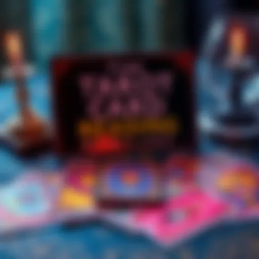 Tarot Card Reading Offer A colorful tarot card spread on a table with a sign offering free tarot readings for movie lovers.