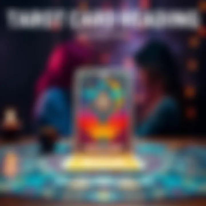 A vibrant tarot card on a table with a mystical background, representing a free card reading offer by Kellar.