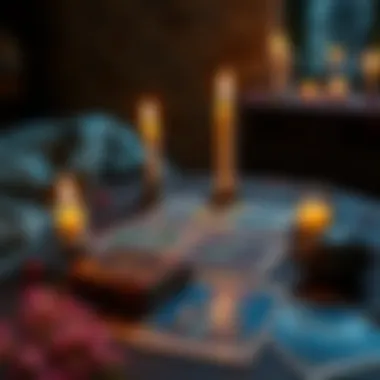 A table set with tarot cards and burning candles, inviting reflection on love and relationships.