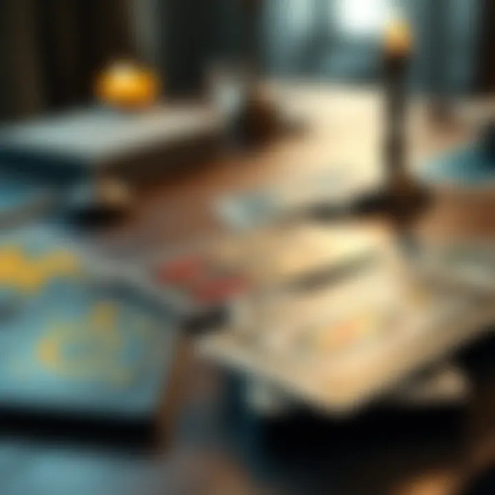 A close-up view of tarot cards laid out on a wooden table, symbolizing career change and future possibilities.