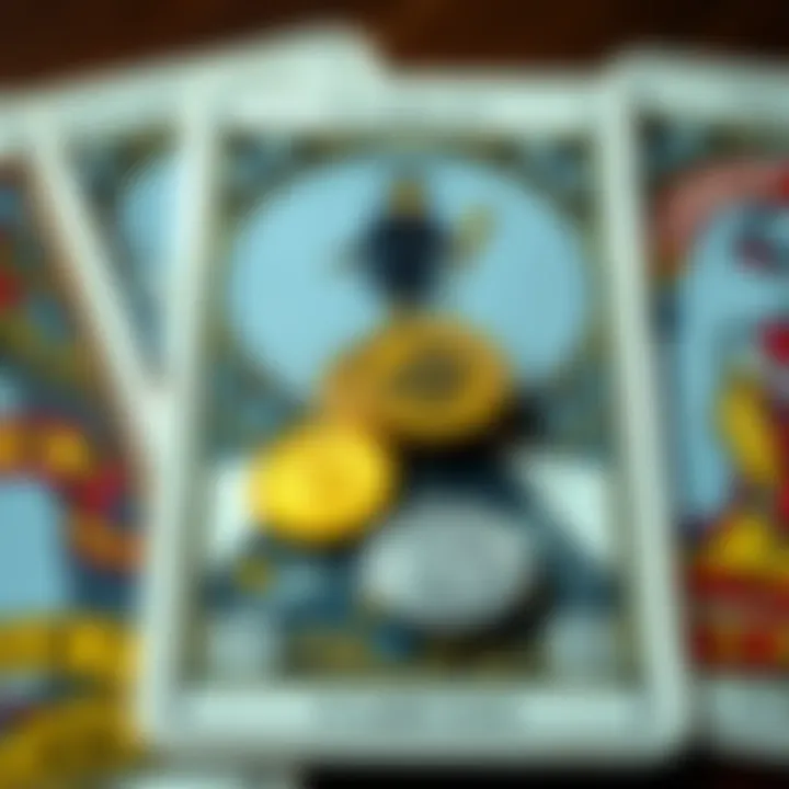A close-up view of tarot cards featuring coins, highlighting their symbolism and interpretations related to robbery.